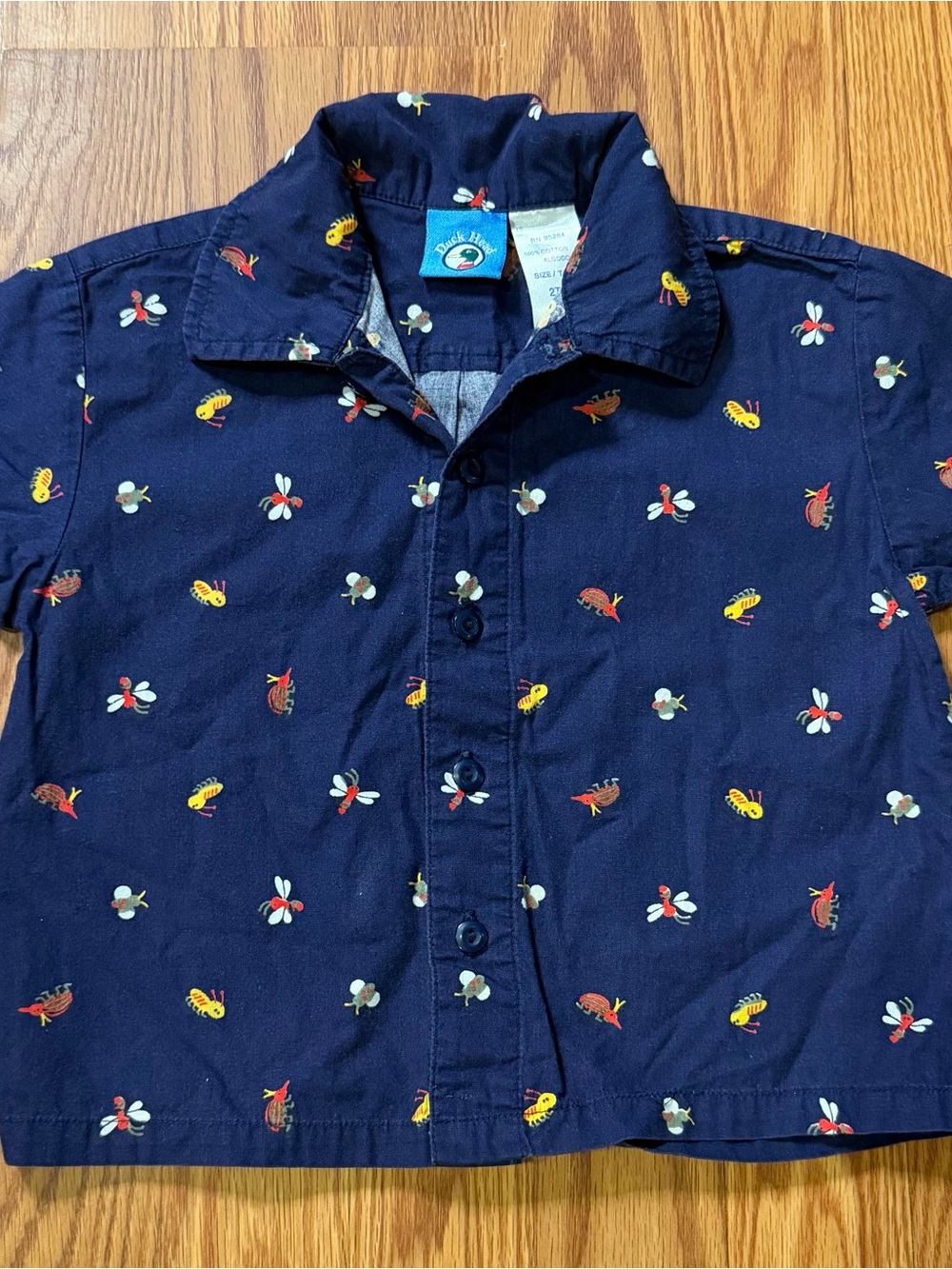 Vintage Duck Head Navy Button-Front Shirt with Bug Print 2T
